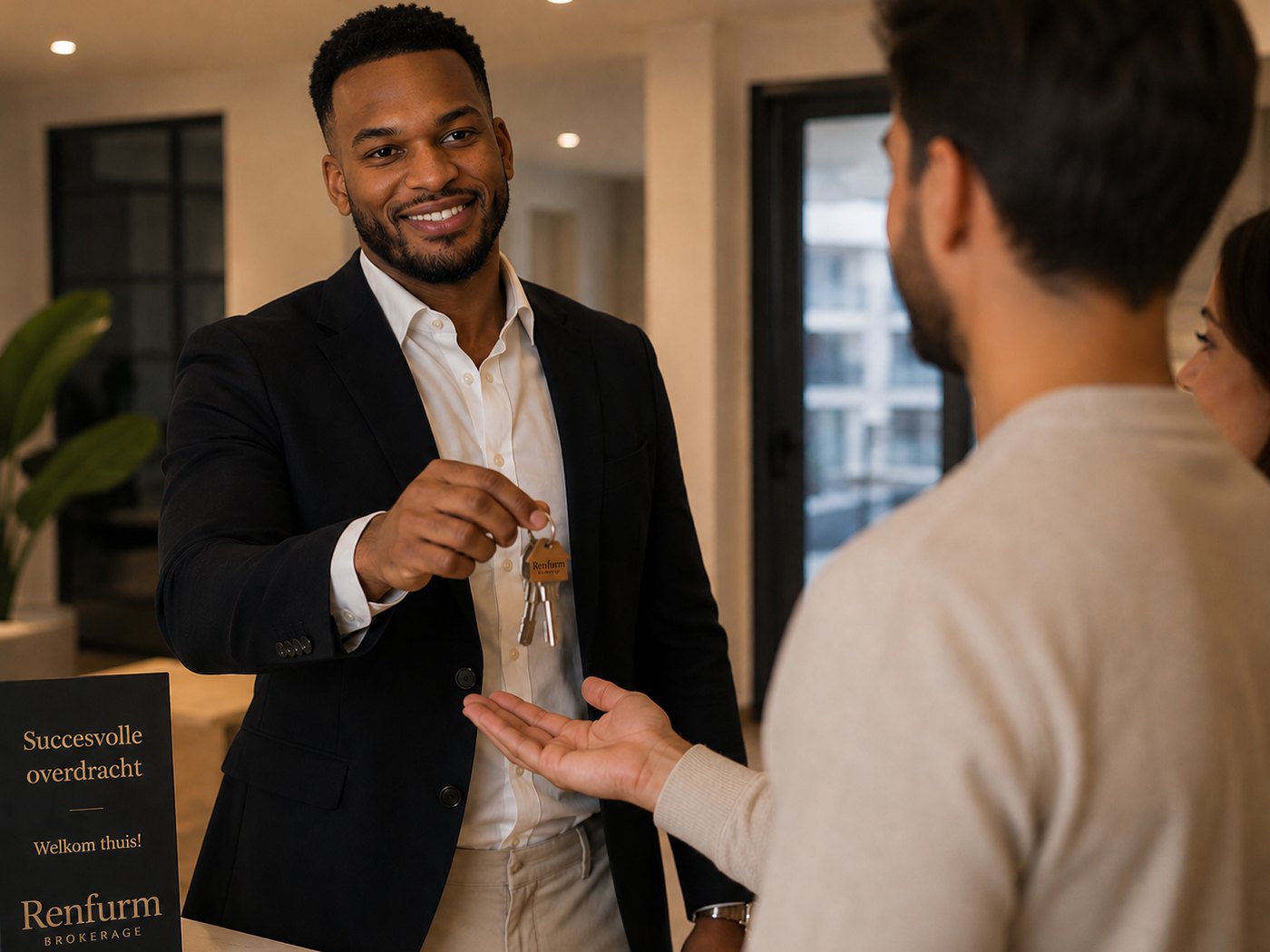 Sleuteloverdracht door Renfurm Brokerage aan de nieuwe bewoners